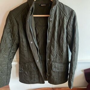 Barbour Olive Quilted Jacket Zip Front Size 6